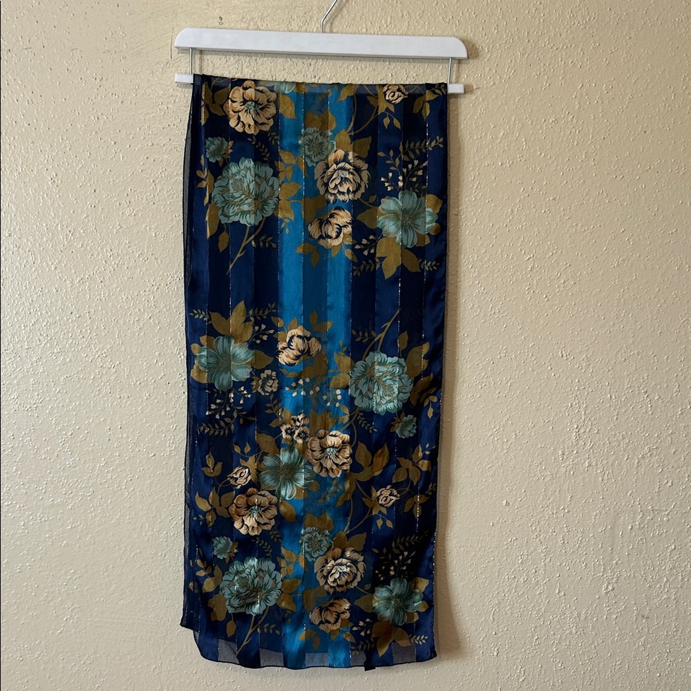 Floral Blue and Brown Scarf
